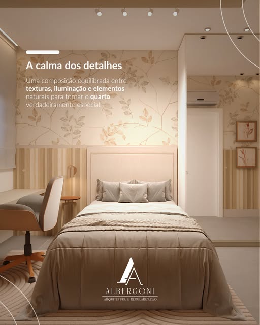 Publicação de quarto em tons suaves para Albergoni Arquitetura